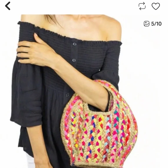 Magid Bags Multi Color Woven Straw Jute Tote Handbag - Picture 6 of 8